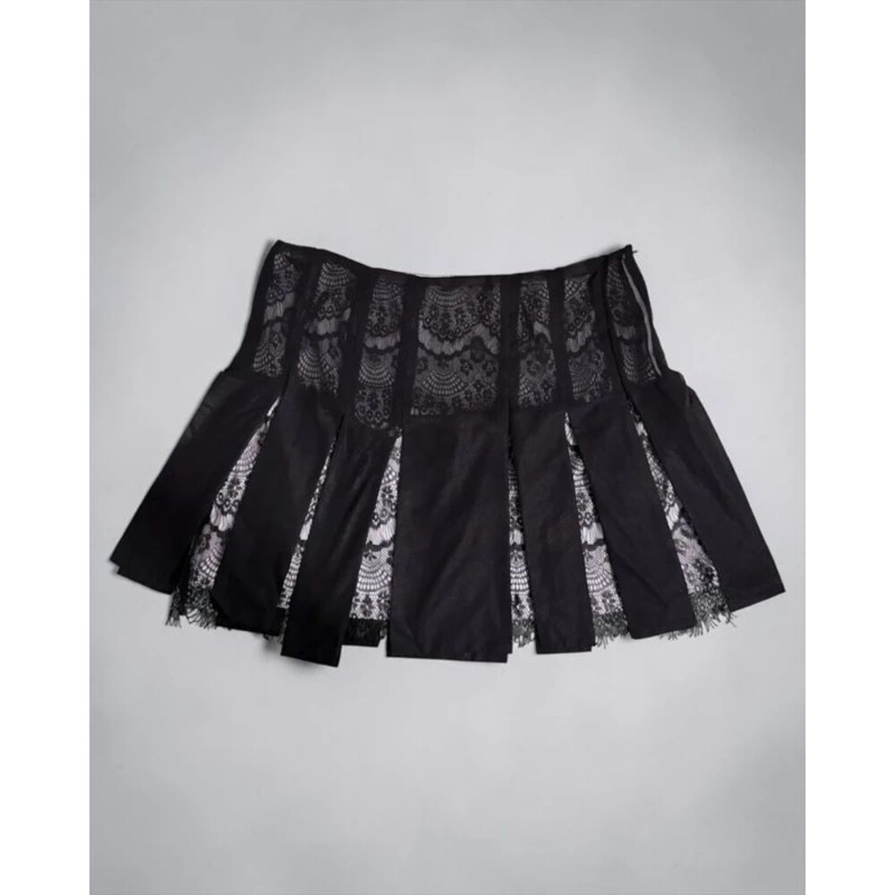 Umgee Black Lace Pleated Mini Skirt Goth Boho Skater Coquette Punk Rock Large